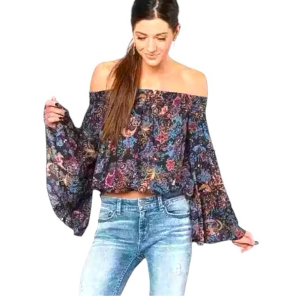 Free People Free Spirit Floral Printed Off Shoulder Top